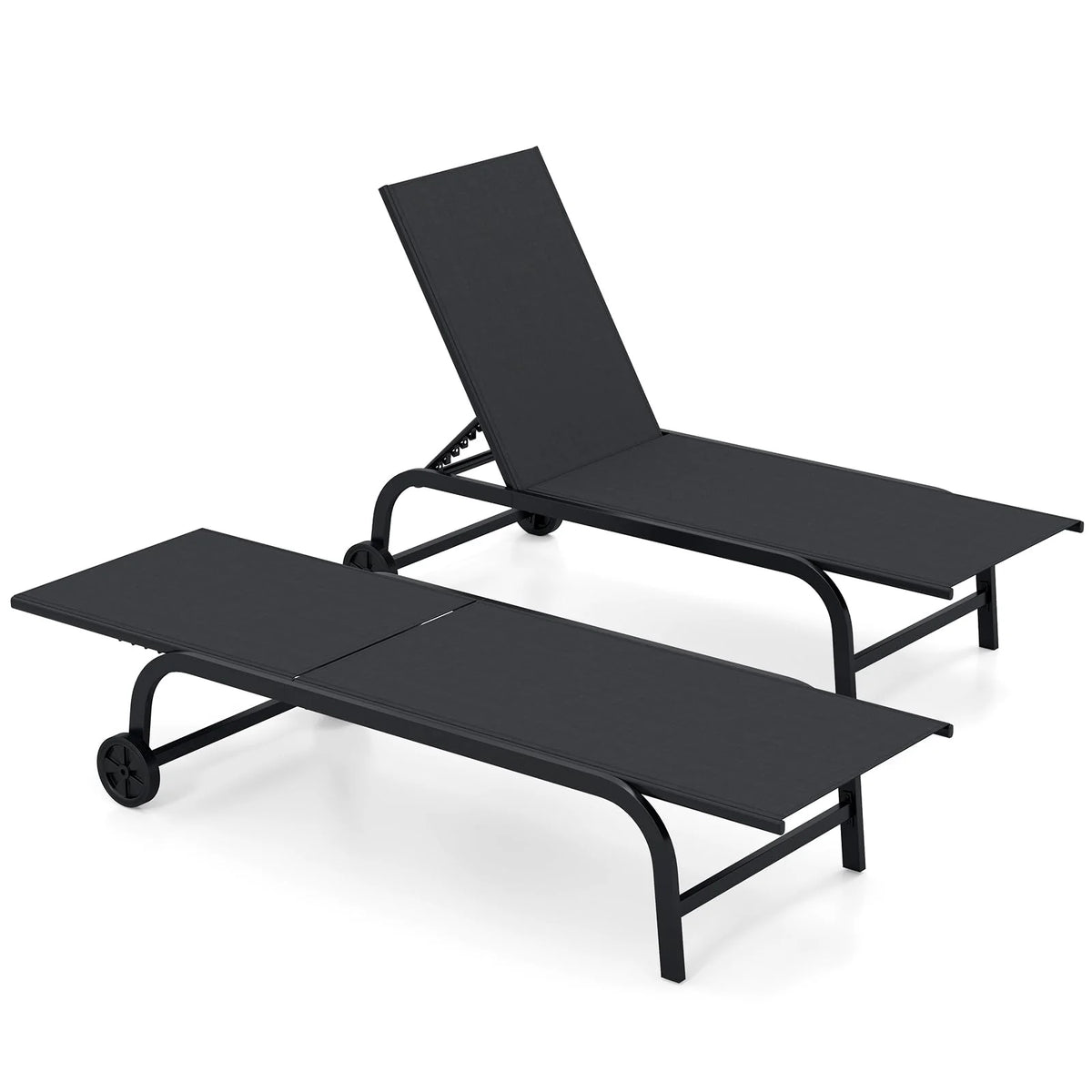 Tangkula Lounge Chair Outdoor 6-Position Recliner Metal Frame  Breathable Fabric (1/2)