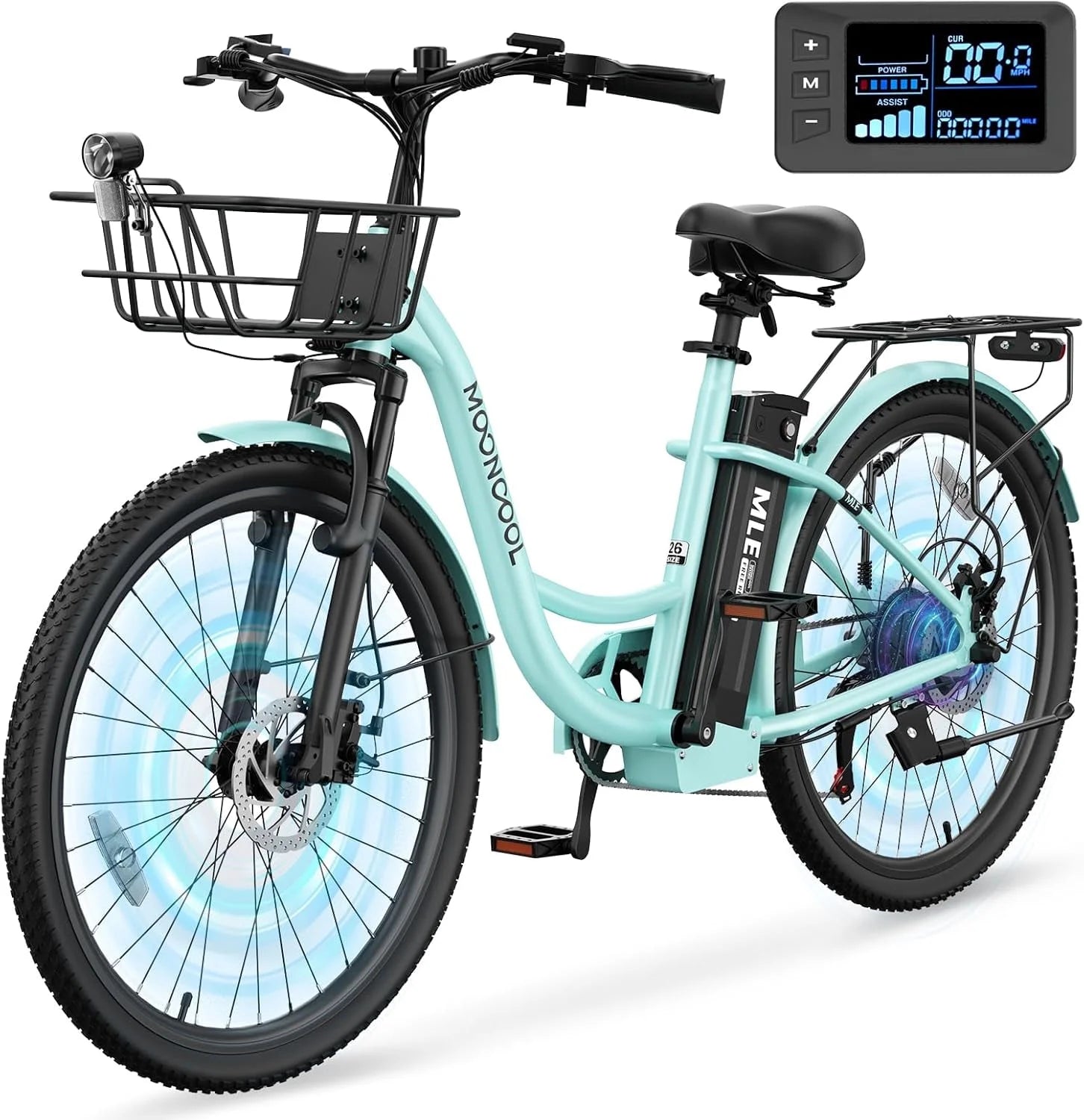 MOONCOOL Electric Bicycle for Adults 350W, 7 - Speed Ebike with 36V 10.4ah Removable Battery， 40 Miles Range, 20 Mph Electric Commuter Bike for Women Men, Certified to UL 2849 by SGS