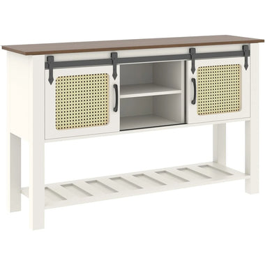 AECOJOY Buffet Cabinet, Coffee Bar Storage Cabinet, 46'' Coffee Bar Table with Rattan Sliding Barn Door, Adjustable Shelves and Bottom Open Shelf