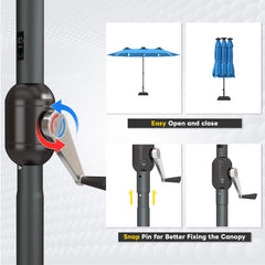 AECOJOY 15ft Patio Double-Sided Umbrella, 156 PCS Solar LED Light Outdoor Large Umbrella, Sky Blue