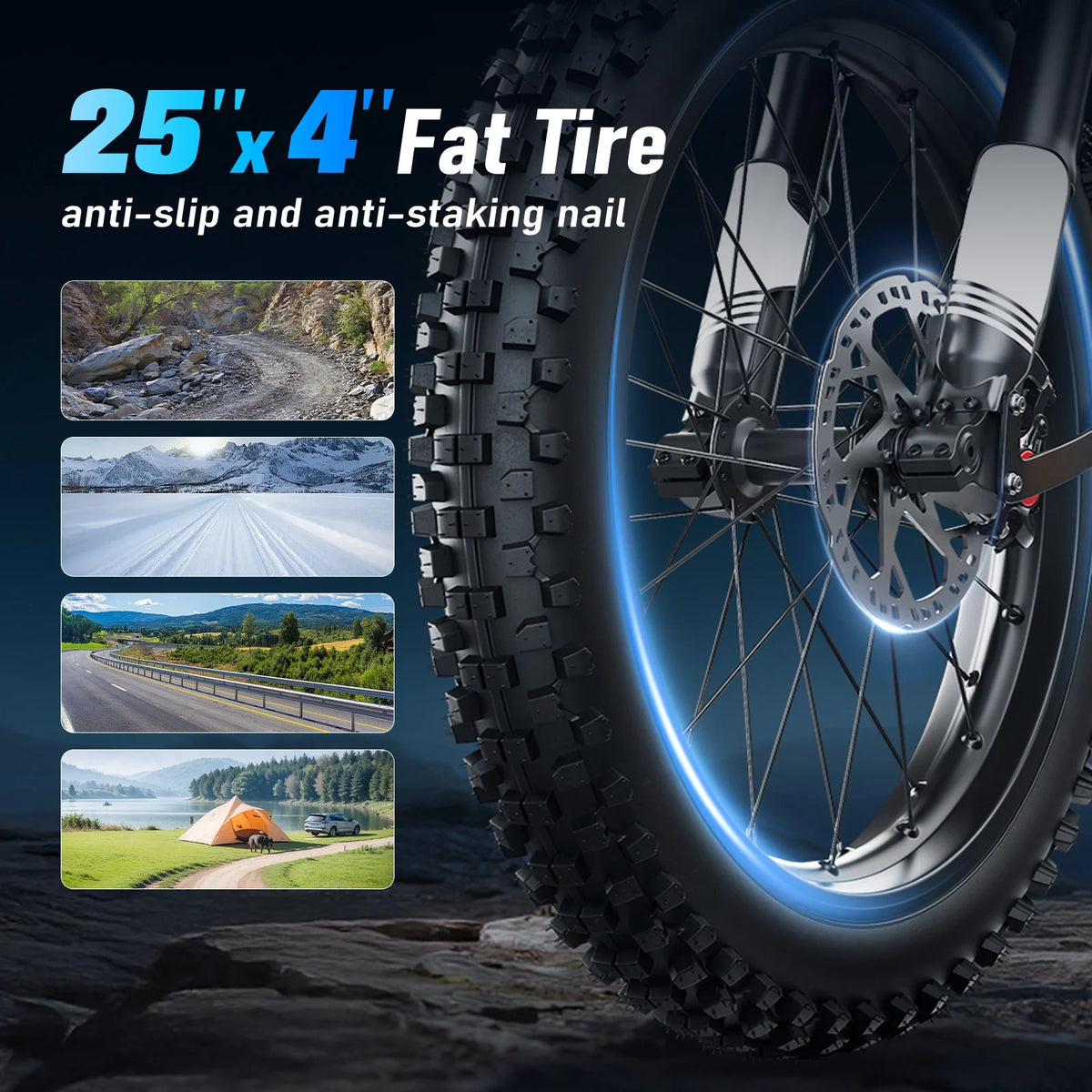 Arkveld Electric Bike for Adults, Peak - 3000W, Max 40MPH and 80miles Electric Motorcycle, 25" Fat Tire Dirt Bike, APEX1 7 - Speed E - Bike，white
