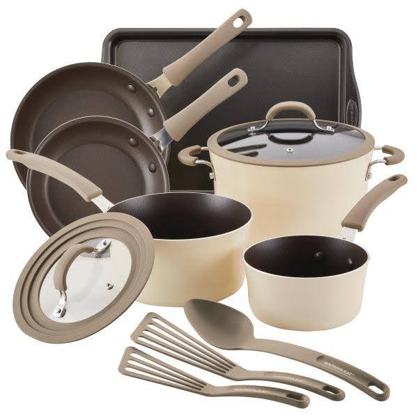 Rachael Ray Cook + Create Aluminum Nonstick Cookware Set, 11 Piece - Almond