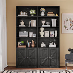 Furmax 1 Piece 4 - Shelf Farmhouse Bookcases 4 - Tier Bookshelf with Adjustable Shelves&Doors, Storage Cabinet for Home Living Room, Kitchen, Office, White