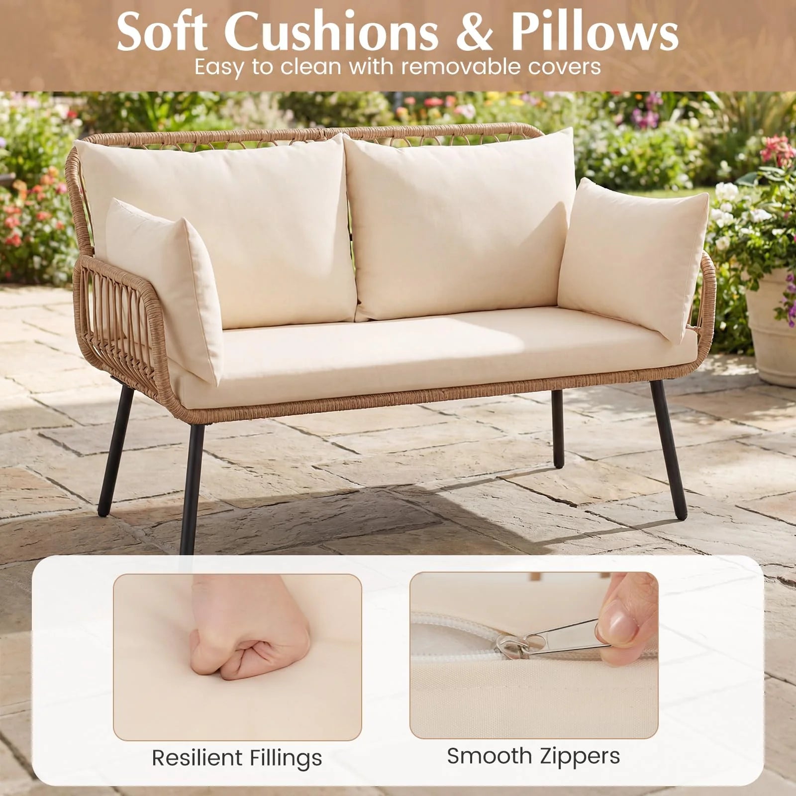 Tangkula PE Rattan Patio Wicker Loveseat