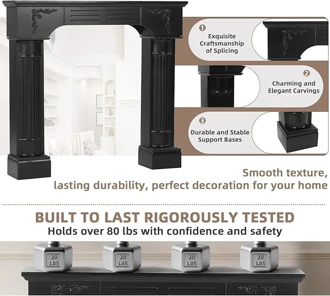 EPICOZY 43.3" Fireplace Mantel, Freestanding Fireplace Surround with Leg for Electric Fireplaces, MDF Mantel Surround with Shelf for Living Room with Decorative Pattern, Anti - Tipping & Waterproof