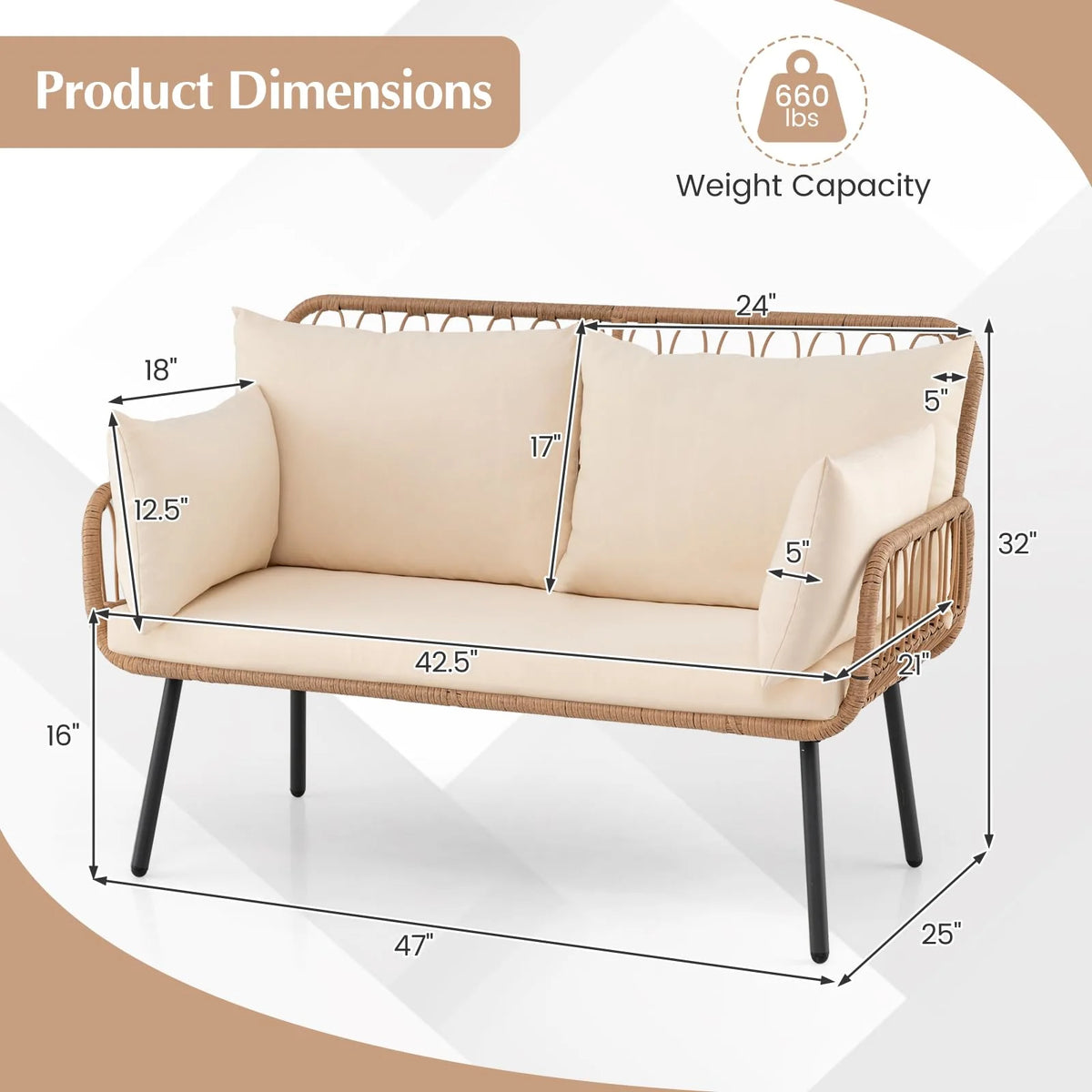 Tangkula PE Rattan Patio Wicker Loveseat