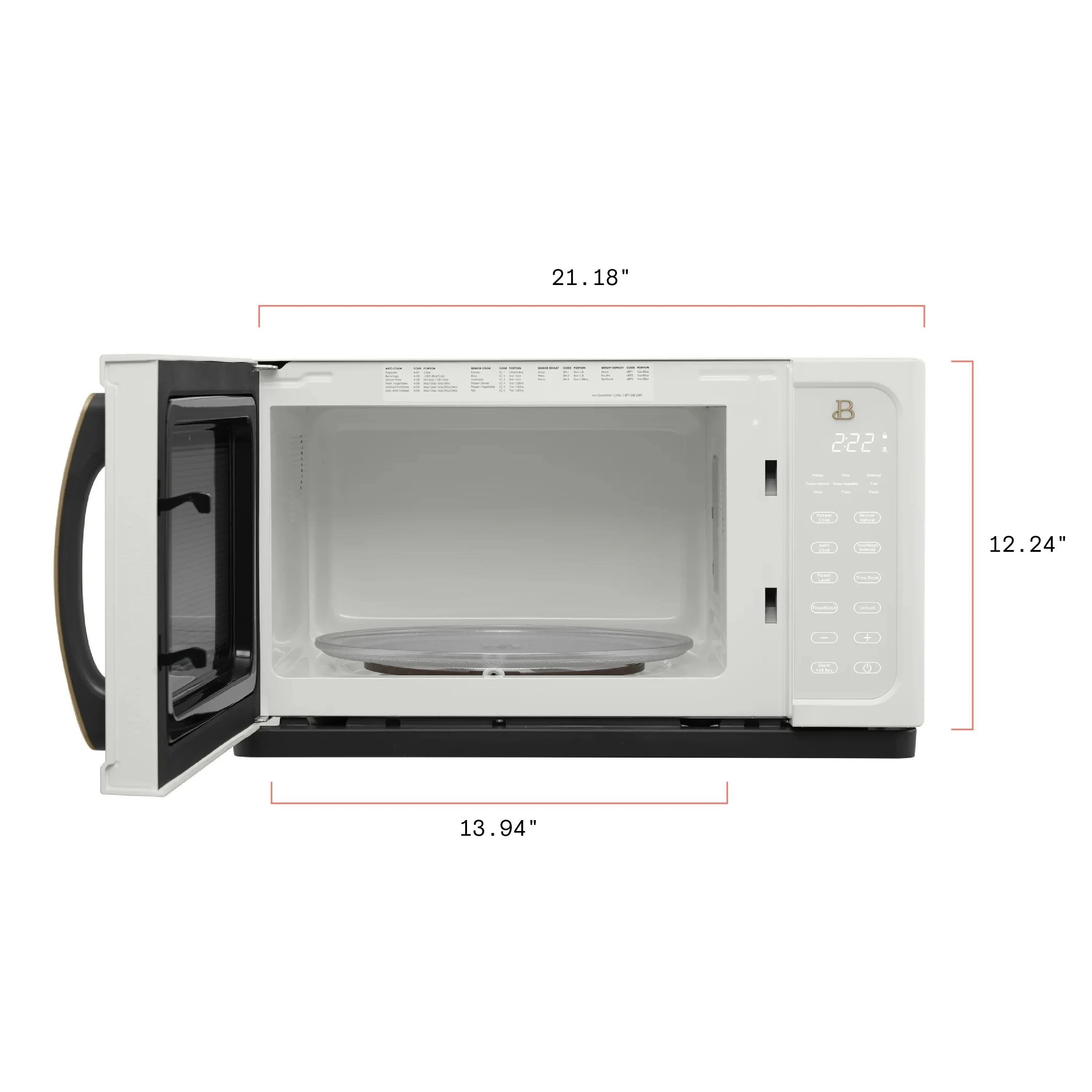 Beautiful 1.1 cu ft 1000 Watt, Sensor Microwave Oven, White Icing by Drew Barrymore, New