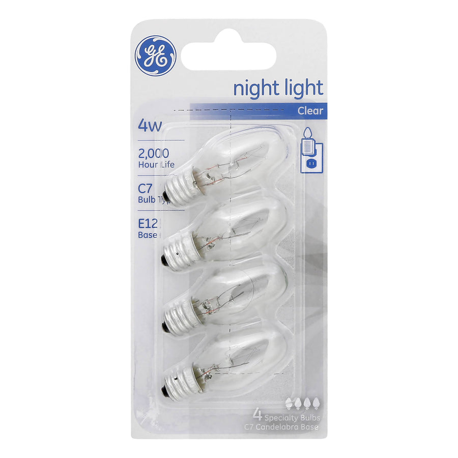 GE Night Light Bulbs, Clear, 4W - 4 count