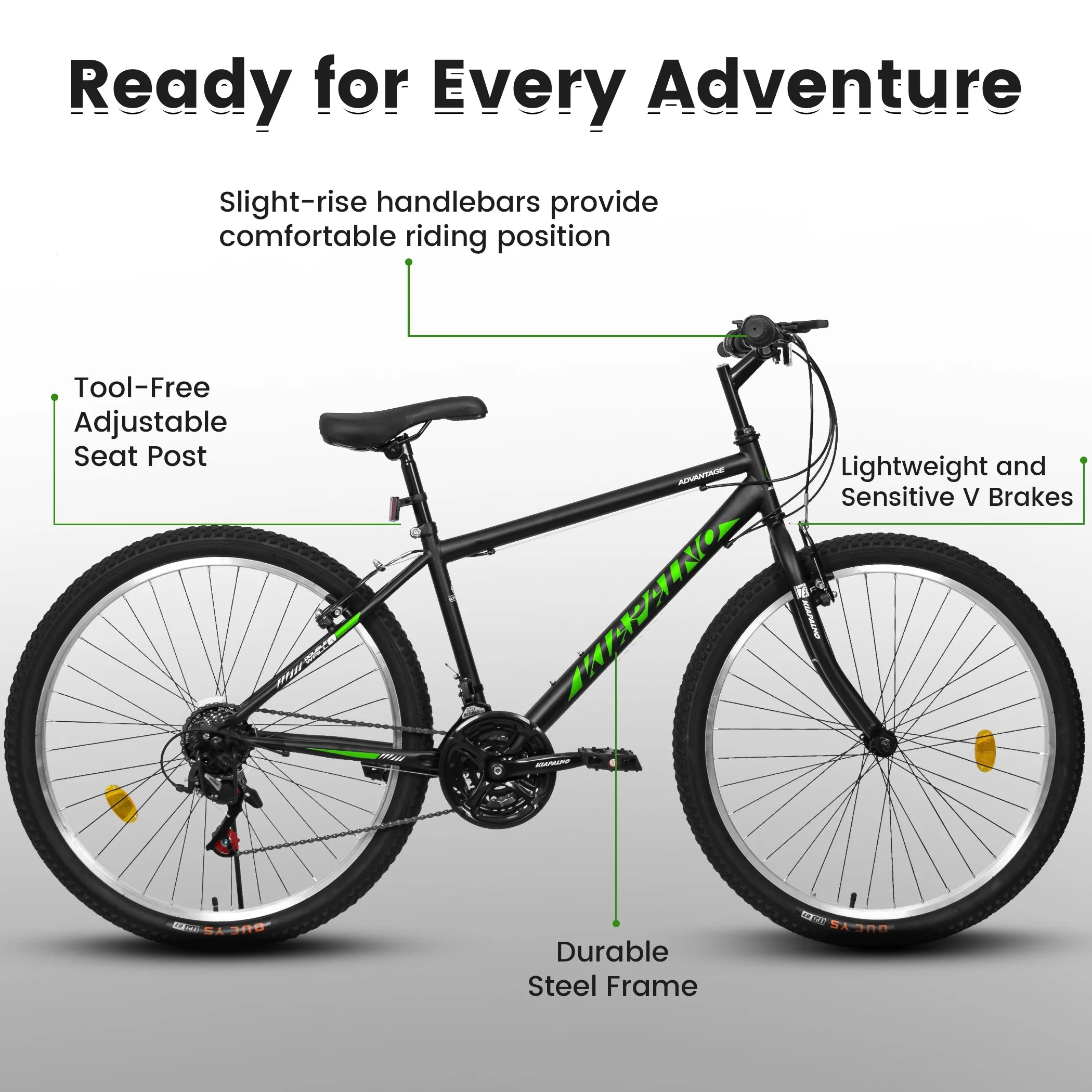 Aukfa 26" Mountain Bike for Men and Women, 21 - Speed High - Performance All - Terrain Bicycle with Dual V - Brakes, Green