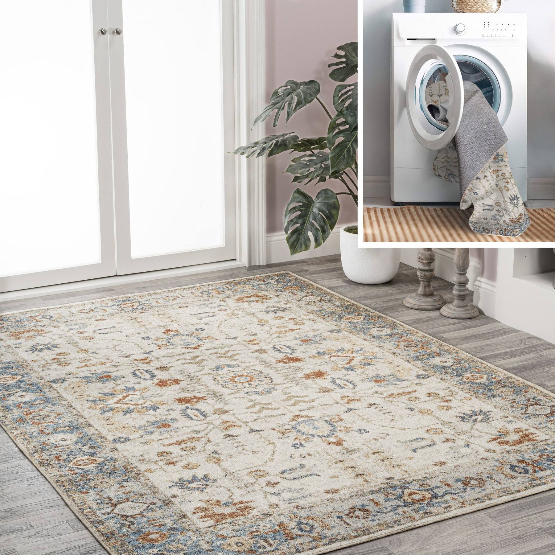 Jonathan Y Hiero Persian Border Low-Pile Machine-Washable CREAM/TERRA 4 ft. x 6 ft. Area Rug