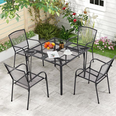 AECOJOY 39.4" Outdoor Patio Dining Table for 4, Metal Patio Table with 1.6" Umbrella Hole