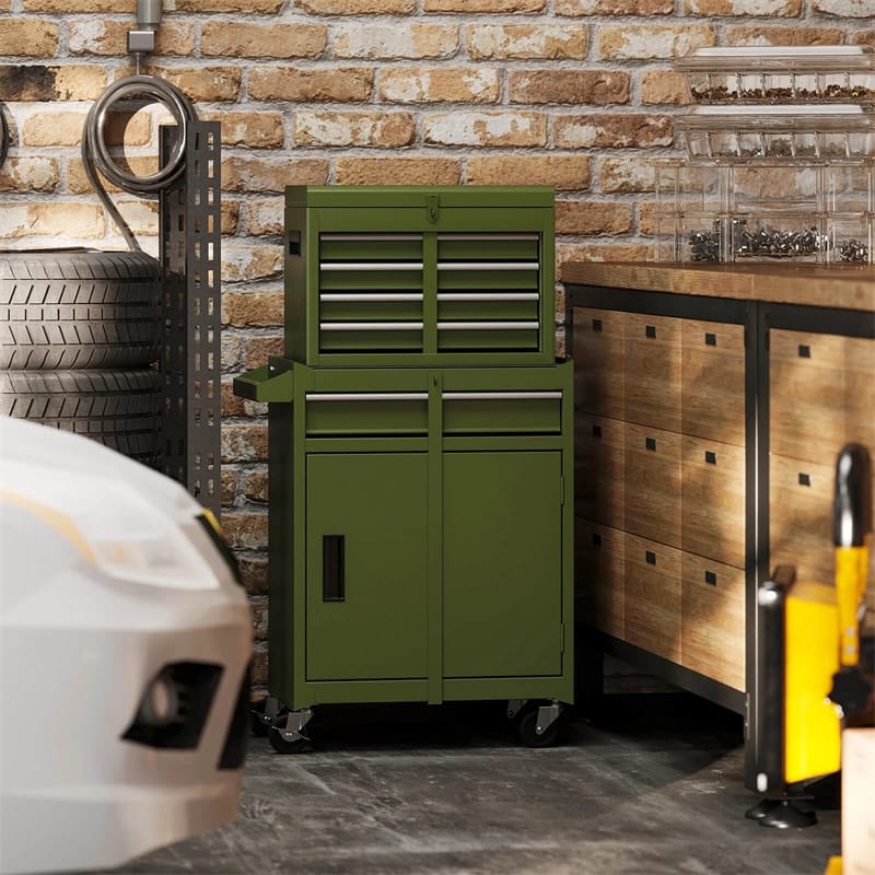 2-in-1 Rolling Tool Chest, 5-Drawer Tool Storage Cabinet with Wheels, Adjustable Shelf, Tool Box Organizer for Garage Warehouse Workshop