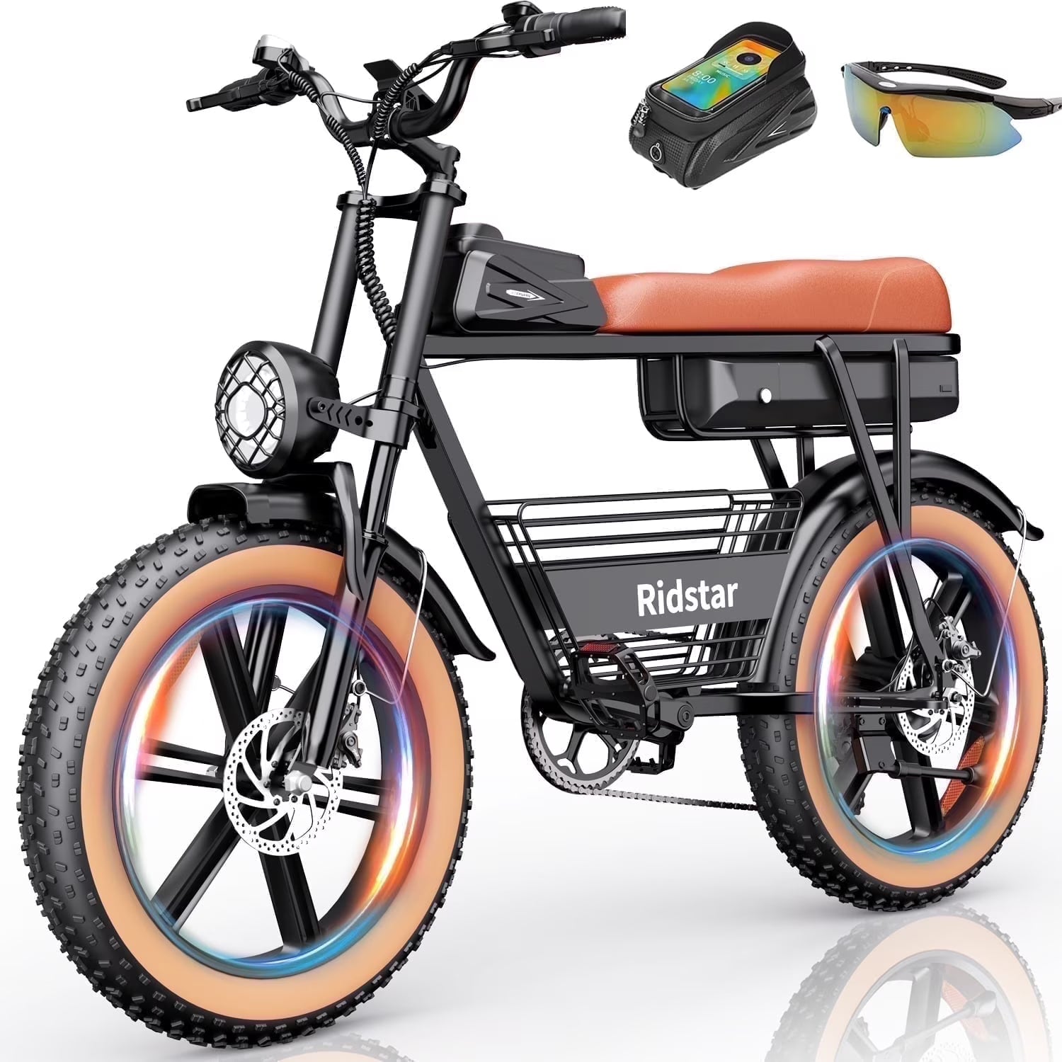 Ridstar 1500W Electric Bike for Adults, 33MPH 48V 20ah Electric Bicycle, 20" Fat Tire Full Suspension Mountain Bike UL2849