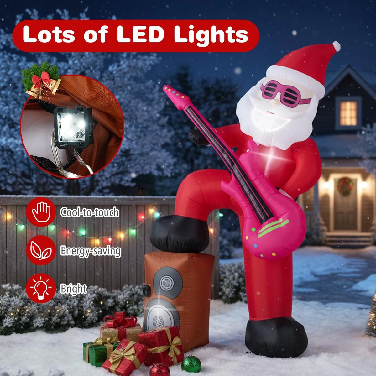 Tangkula 8.4 ft Inflatable Santa Claus Playing Guitar for Christmas