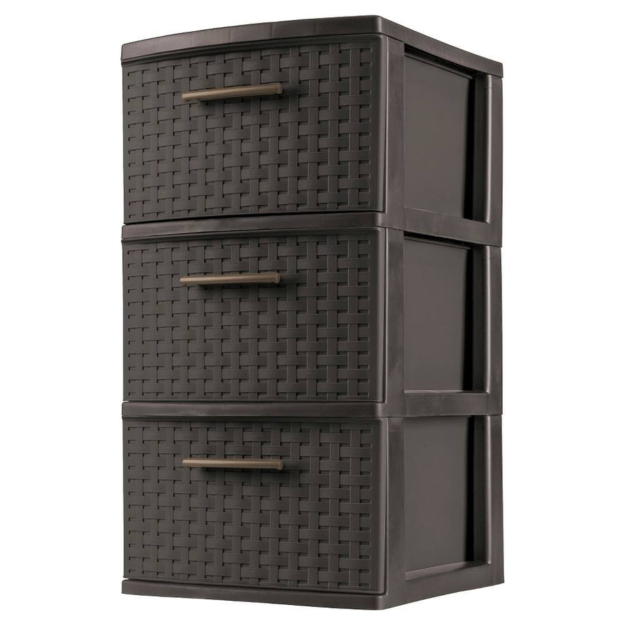 Sterilite Decorative 3-Drawer Storage Weave Tower, Espresso