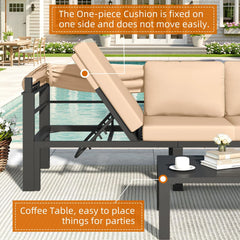 AECOJOY Patio Furniture Set with Retractable Canopy&2 Adjustable Backrests, Outdoor Conversation Set, Beige