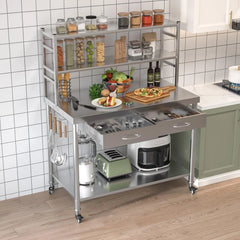 AECOJOY Stainless Steel Table with Shelves and Drawer 48"x24" Prep Table for Commercial Kitchen