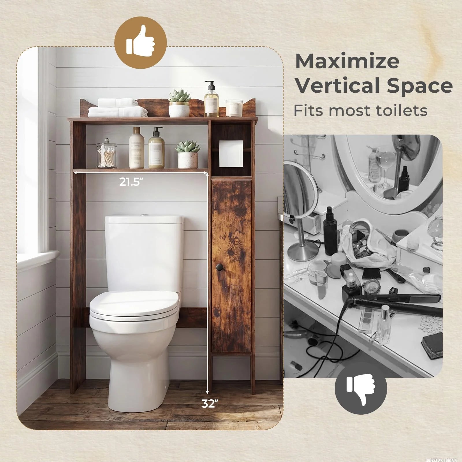 Tangkula Over the Toilet Storage Cabinet with Toilet Paper Holder & Adjustable Shelves