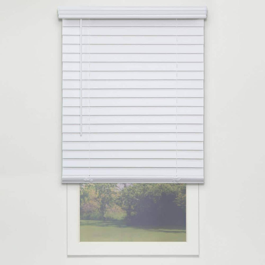 Perfect Lift Window Treatment Cut-to-Width White 2in. Cordless Faux Wood Blind - 24.5in. W x 48in. L Actual Size 24.5in. W x 4