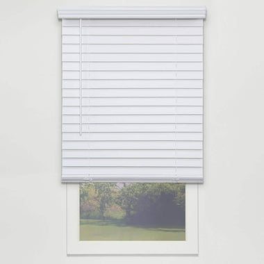 Perfect Lift Window Treatment Cut-to-Width White 2in. Cordless Faux Wood Blind - 24.5in. W x 48in. L Actual Size 24.5in. W x 4