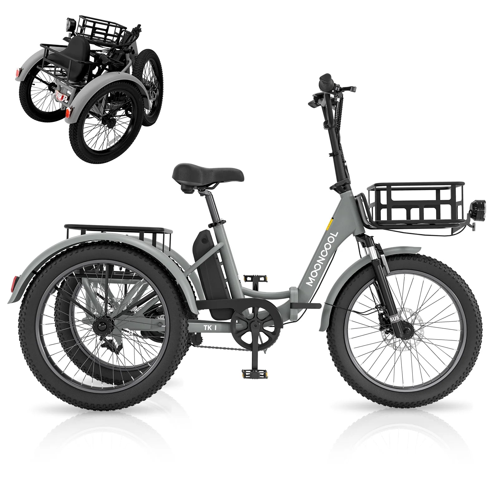 ABORON 3.0 Fat Tire Electric Trike for Senior Foldable E - Bike, 500W Motorized Tricycle Adult 20" Folding 3 Wheel Electric Commute Bike Trike W/48V Battery and Storage Baskets