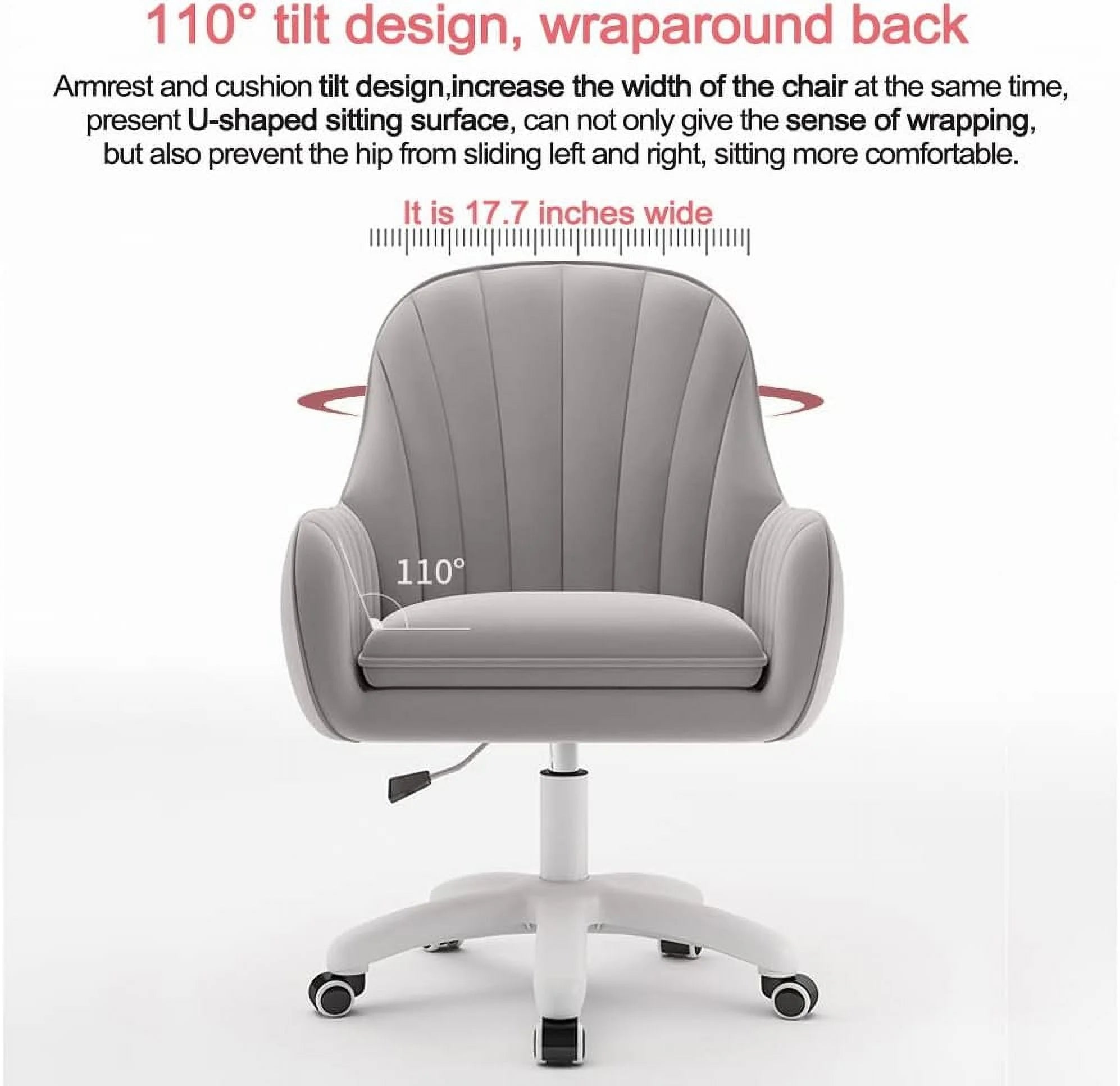 Home Office Chair Computer Chair with Mid - Back Upholstered Modern Tufted Computer Task Chair Swivel Height Adjustable Velvet Accent Chair.white