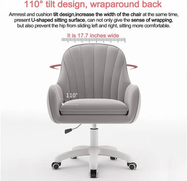 Home Office Chair Computer Chair with Mid - Back Upholstered Modern Tufted Computer Task Chair Swivel Height Adjustable Velvet Accent Chair.white