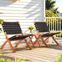 AECOJOY 3 Piece Patio Furniture Set, Acacia Wood Outdoor Bistro Set with Coffee Table & Folding Chairs
