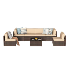 AECOJOY 7 Piece Outdoor Patio Furniture Set with Waterproof Cover, Brown & Beige