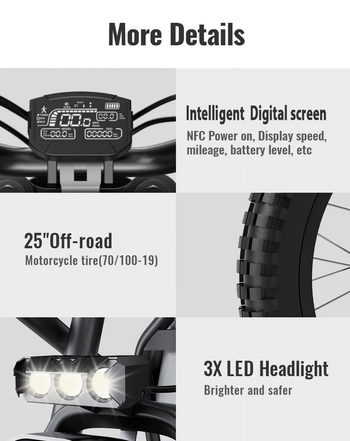 2000W Electric Dirt Bike for Adults Ridingtimes GT73 UL2849, Brushless Hub Motor, 18.2ah*2 Electric Bike with 25\ Tires Digital Screen Carbon Steel