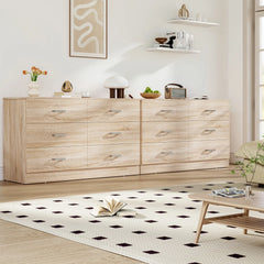 Winkalon 6 Drawer Oak Double Dresser, Wood Storage Cabinet with Easy Pull Out Handles for Living Room, Chest of Drawers for Bedroom
