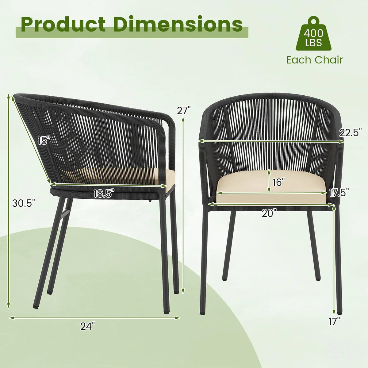 Tangkula Patio Chairs Set of 4 Upholstered Accent Chairs w/Curved Backrest