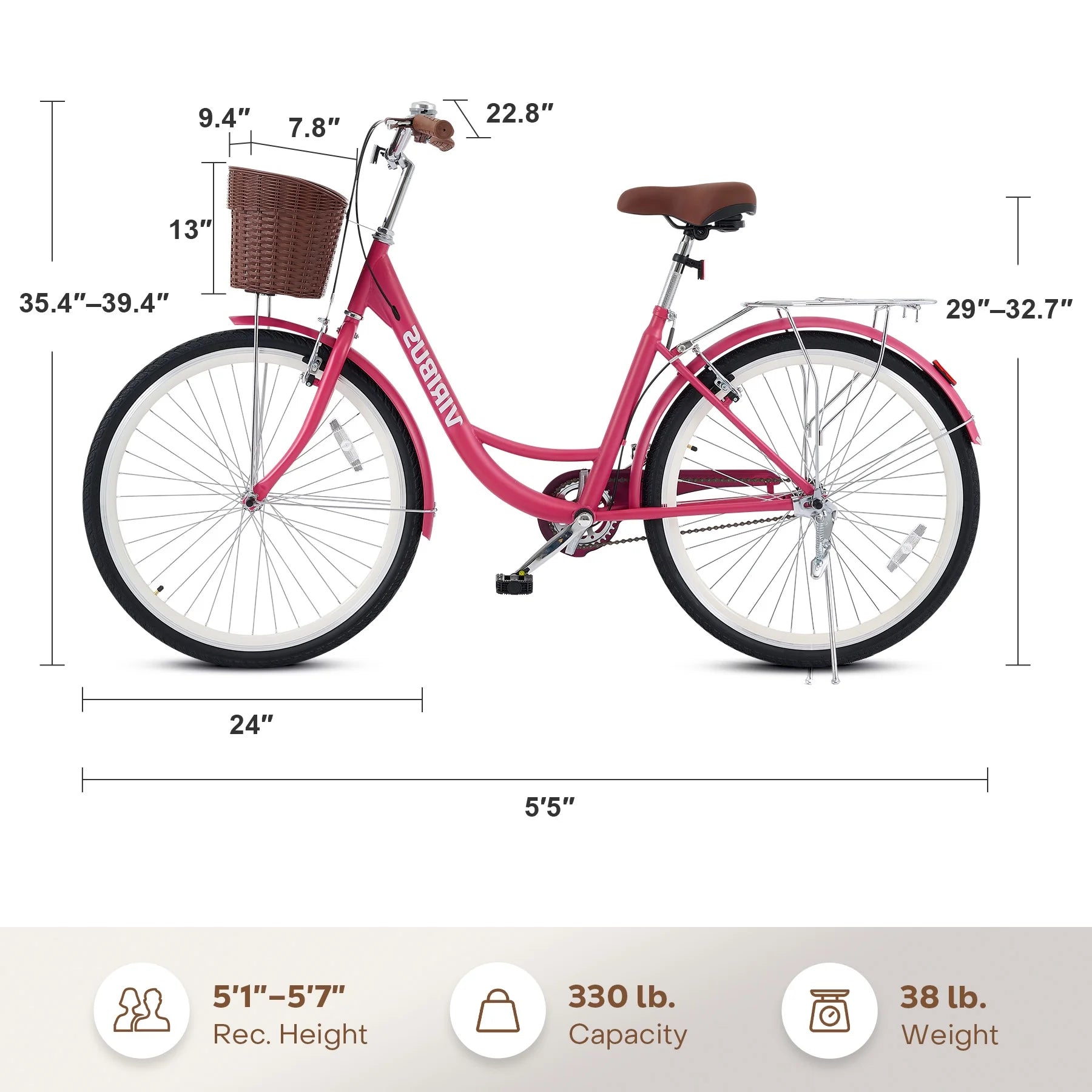 Viribus Women'S Comfort Bike 24 in Beach & City Cruiser Bicycle with Basket Rack White