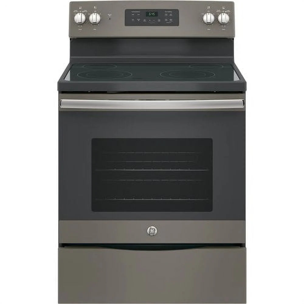 Ge? Appliances 30??free - Standing Electric Range Model JB645RKSS in Stainless Steel. APPROXIMATE DIMENSIONS (Hxwxd) 47 Height x 29 7/8 Width x 28 Dimension In. Two 9"/6" Power Boil Elements, Self - Clean Oven and Dual - Element Bake