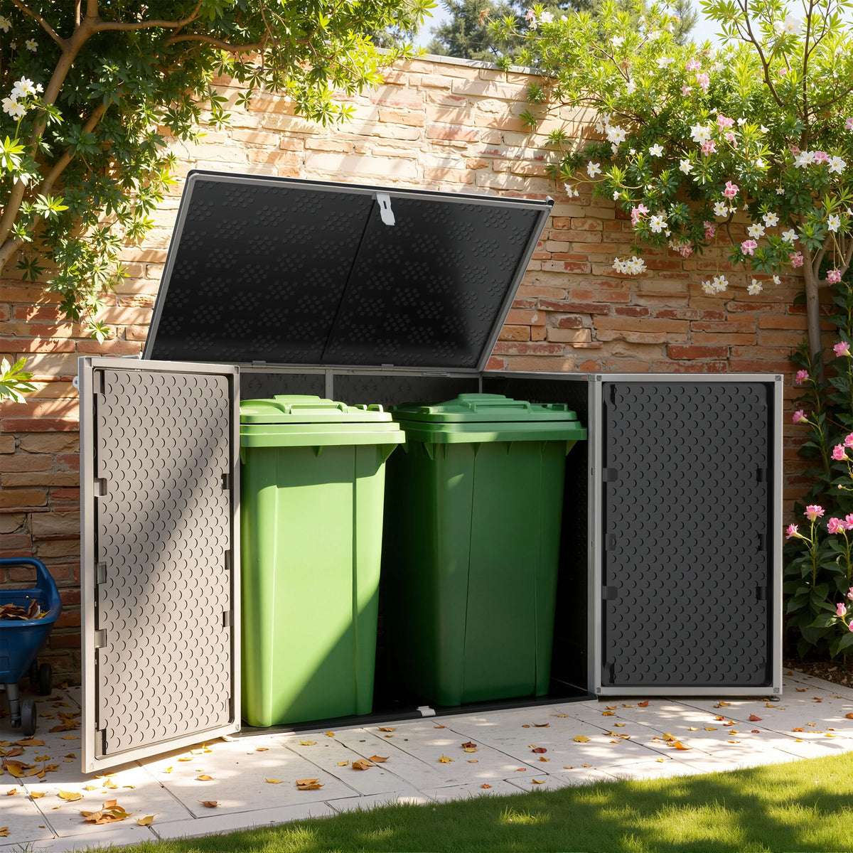 51 cu ft Outdoor Storage Shed, Resin Storage Cabinet with Door & Lock, Multi - Purpose Outdoor Shed for Garbage Cans, Garden Tools, Bikes, Easy to Assemble, Gray