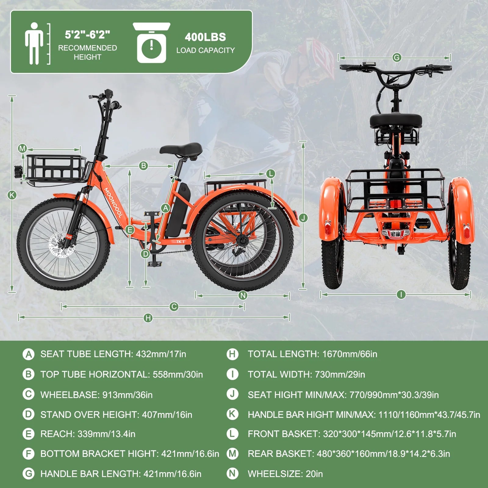ABORON 3.0 Fat Tire Electric Trike for Senior Foldable E - Bike, 500W Motorized Tricycle Adult 20" Folding 3 Wheel Electric Commute Bike Trike W/48V Battery and Storage Baskets