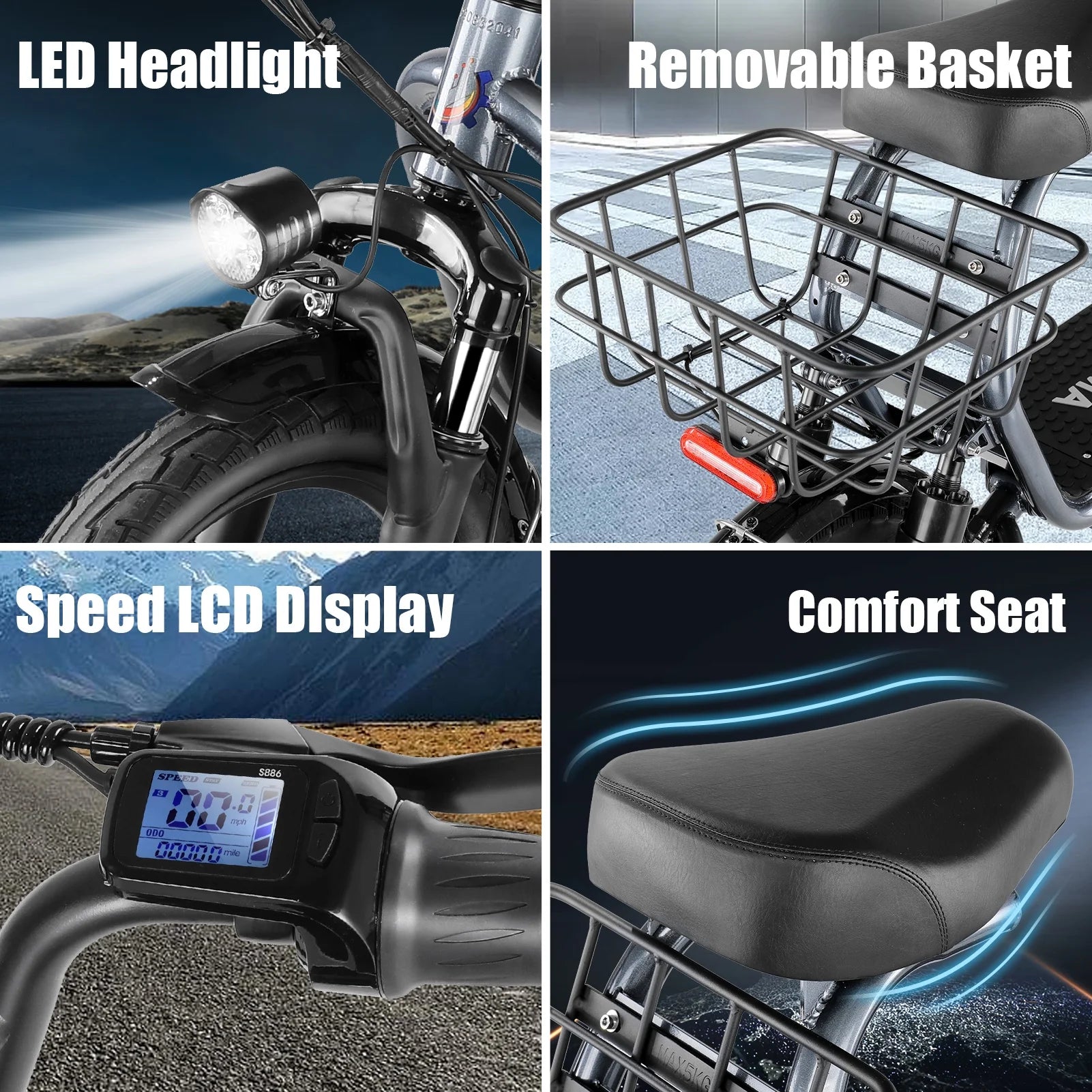 SANOPY 350W Electric Scooter with Seat for Adults, 15 Miles Range 20 Mph, 36V 5.2ah Battery Moped, 14" Big Tire Commuter Electric Bike with Shock Absorbing, Black