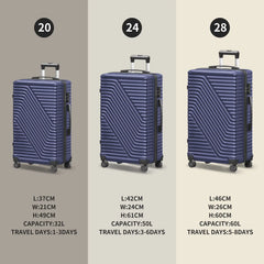 Vebreda Luggage Sets 3 Piece 20/24/28 in Suitcase Sets Hardside Luggage Set, Navy Blue