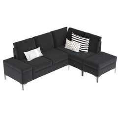 AECOJOY 87" Sectional Couch with Ottoman, Convertible Corner Couches with Armrest Storage, Black