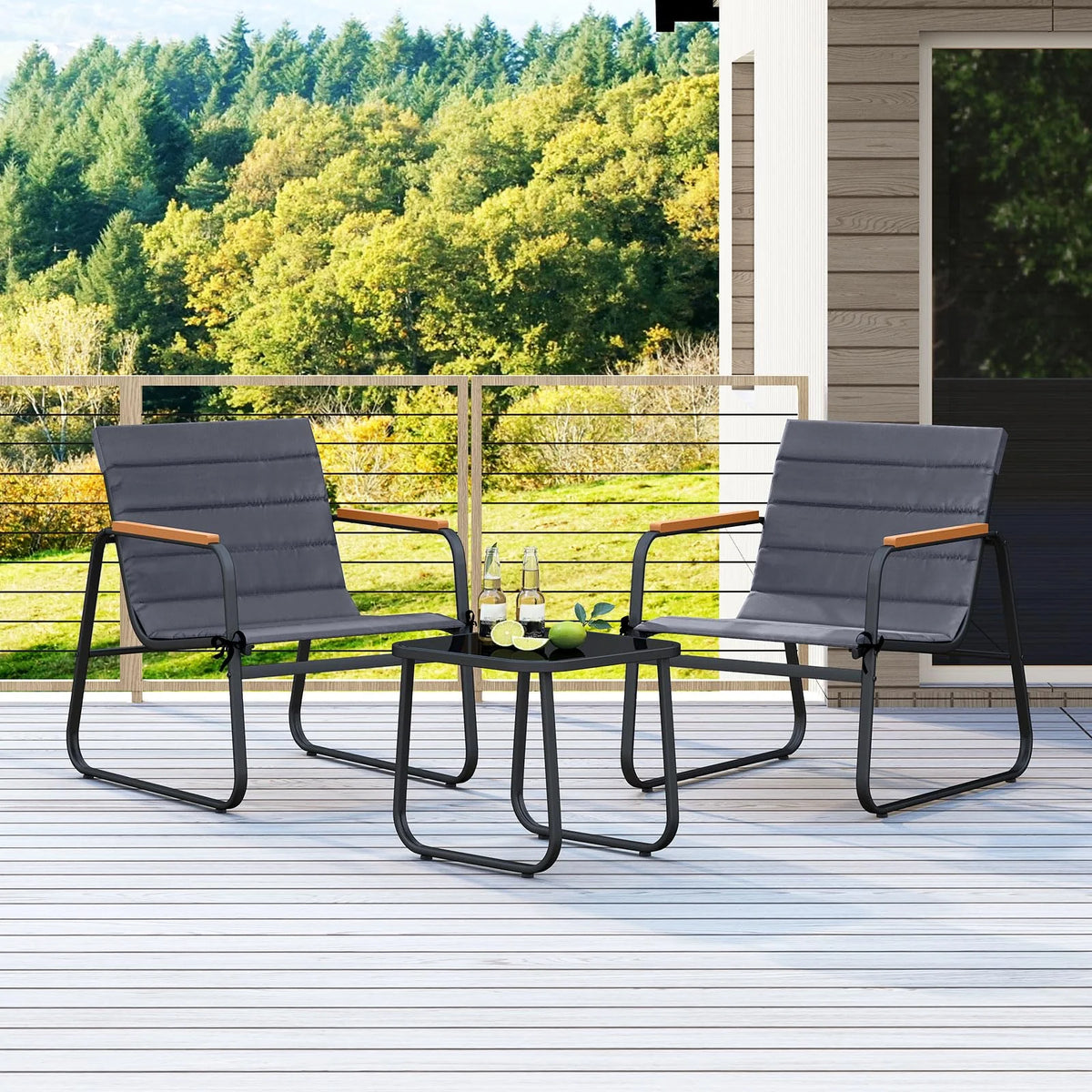 Tangkula 3 Pieces Patio Bistro Set Outdoor Fabric Conversation Set