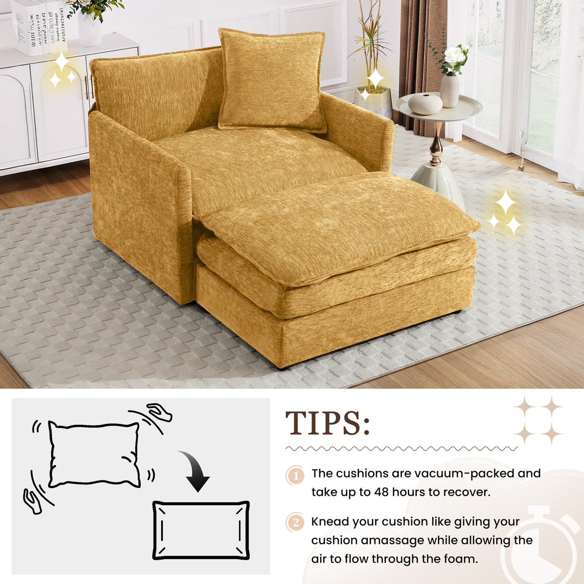 Muumblus Oversized Lounge Chair with Ottoman, Cloud Accent Armchair for Living Room, Beige Chenille