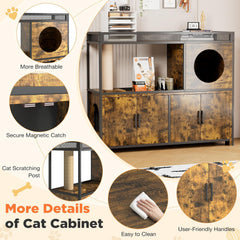 AECOJOY Double Litter Box Enclosure, Wooden Cat Washroom Furniture Hidden with Storage & Doors for 2 Cats