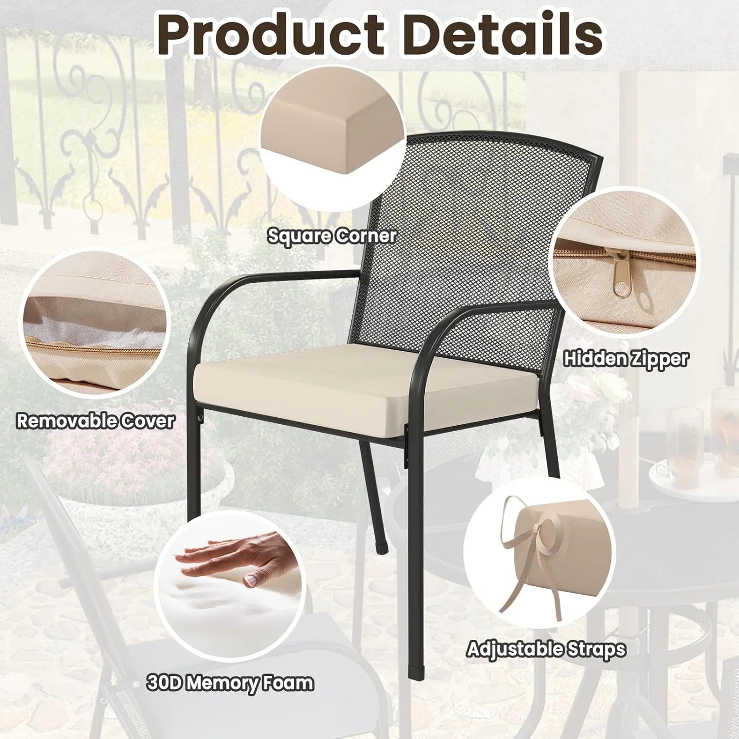 AECOJOY Outdoor Chair Cushions, 19 x 19 x 3 Inch Seat Cushions for Patio Furniture, Splashproof & Fade Resistant, Beige&Dark Grey