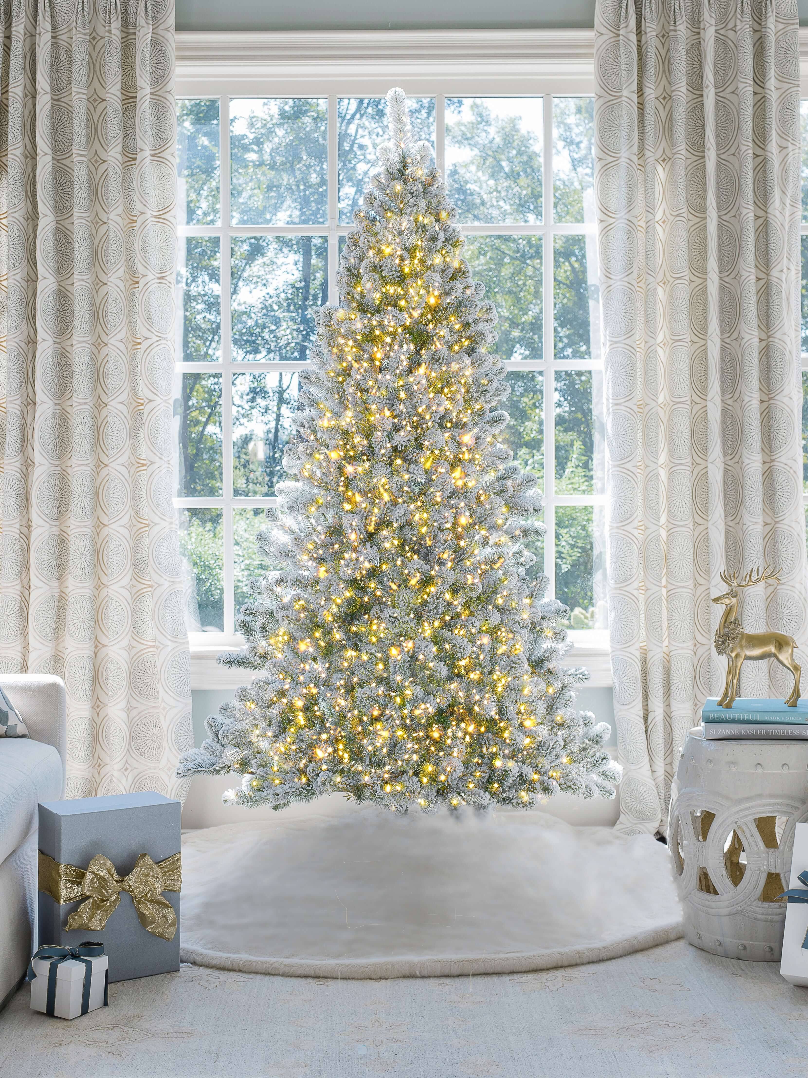 7' Prince Flock Artificial Christmas Tree with 400 Warm White LED Lights