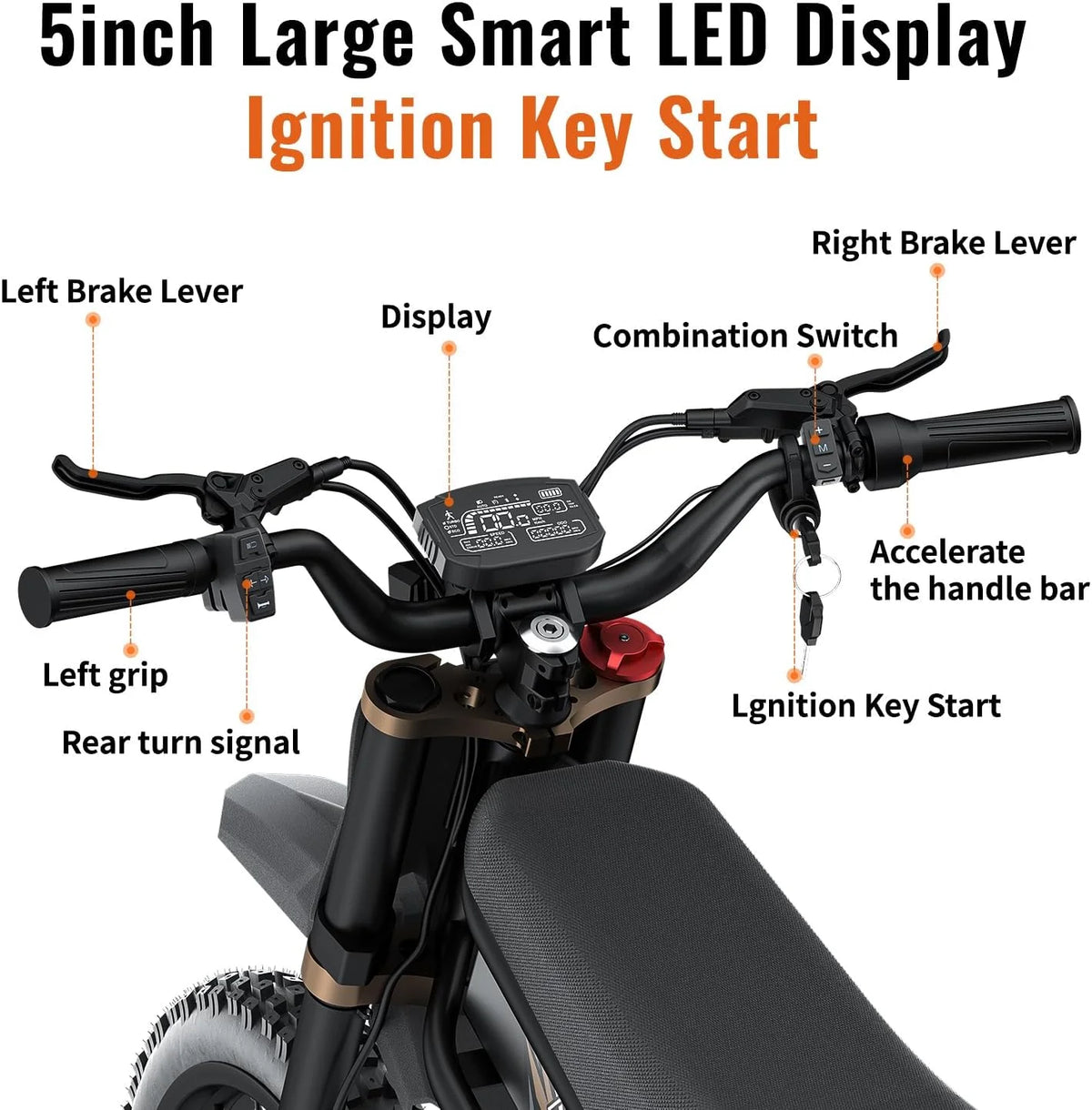 2000W Electric Dirt Bike for Adults Ridingtimes GT73 UL2849, Brushless Hub Motor, 18.2ah*2 Electric Bike with 25\ Tires Digital Screen Carbon Steel