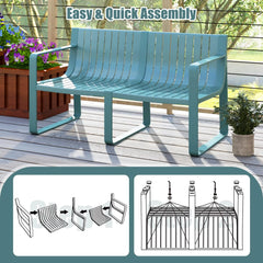 All-Weather Plastic Outdoor Patio Bench, 2-Person Garden Loveseat with Curved Backrest & Slatted Design for Backyard, Poolside, Deck