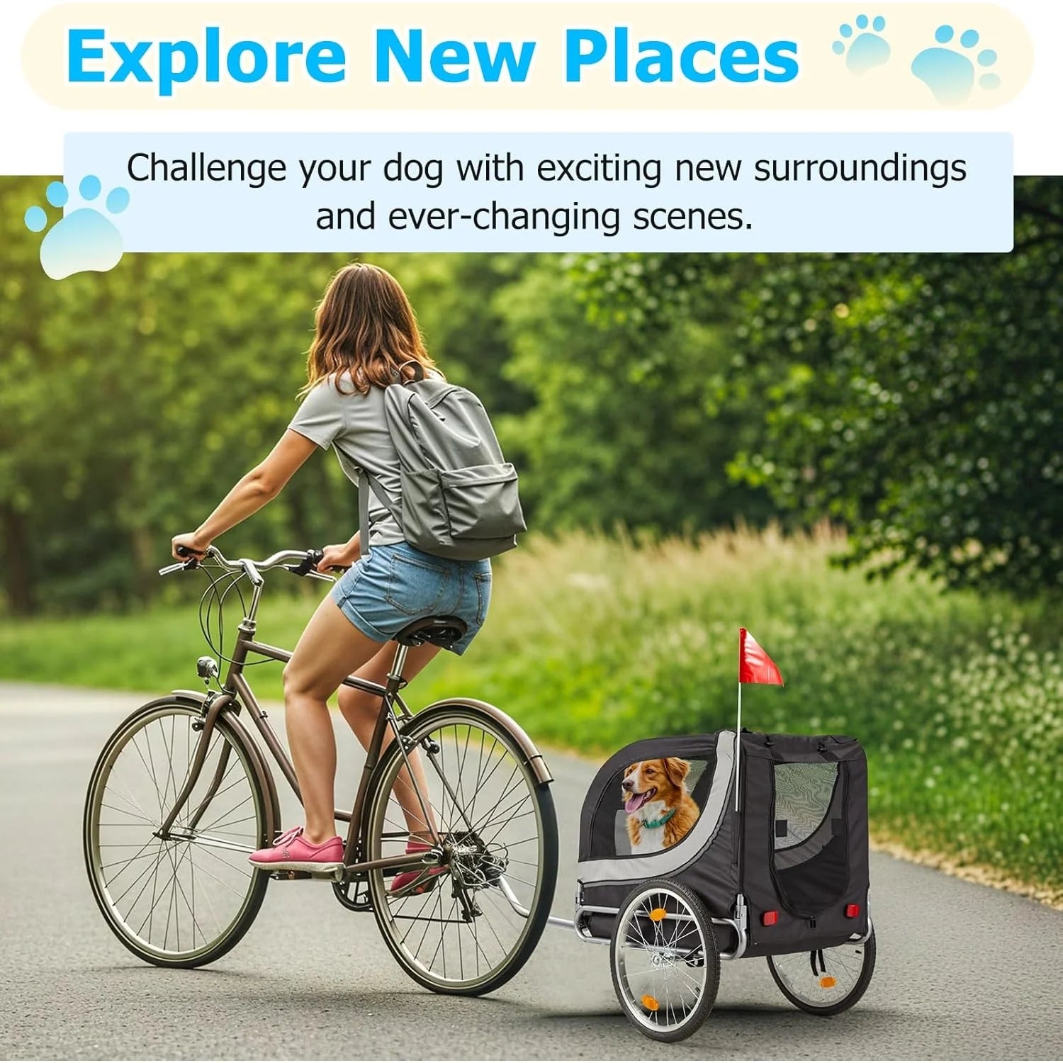 AECOJOY Dog Bike Trailer, Large 57'' Pet Bicycle Carrier for Small and Medium Dogs