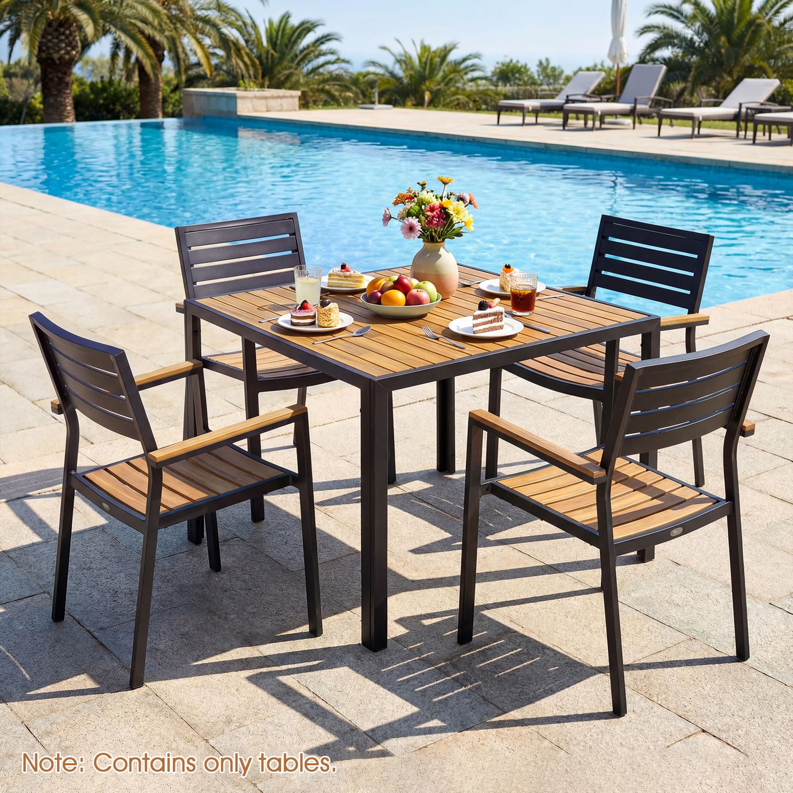 Tangkula 36" Square Acacia Wood Patio Dining Table 1.97" Umbrella Hole and Heavy Duty Metal Frame