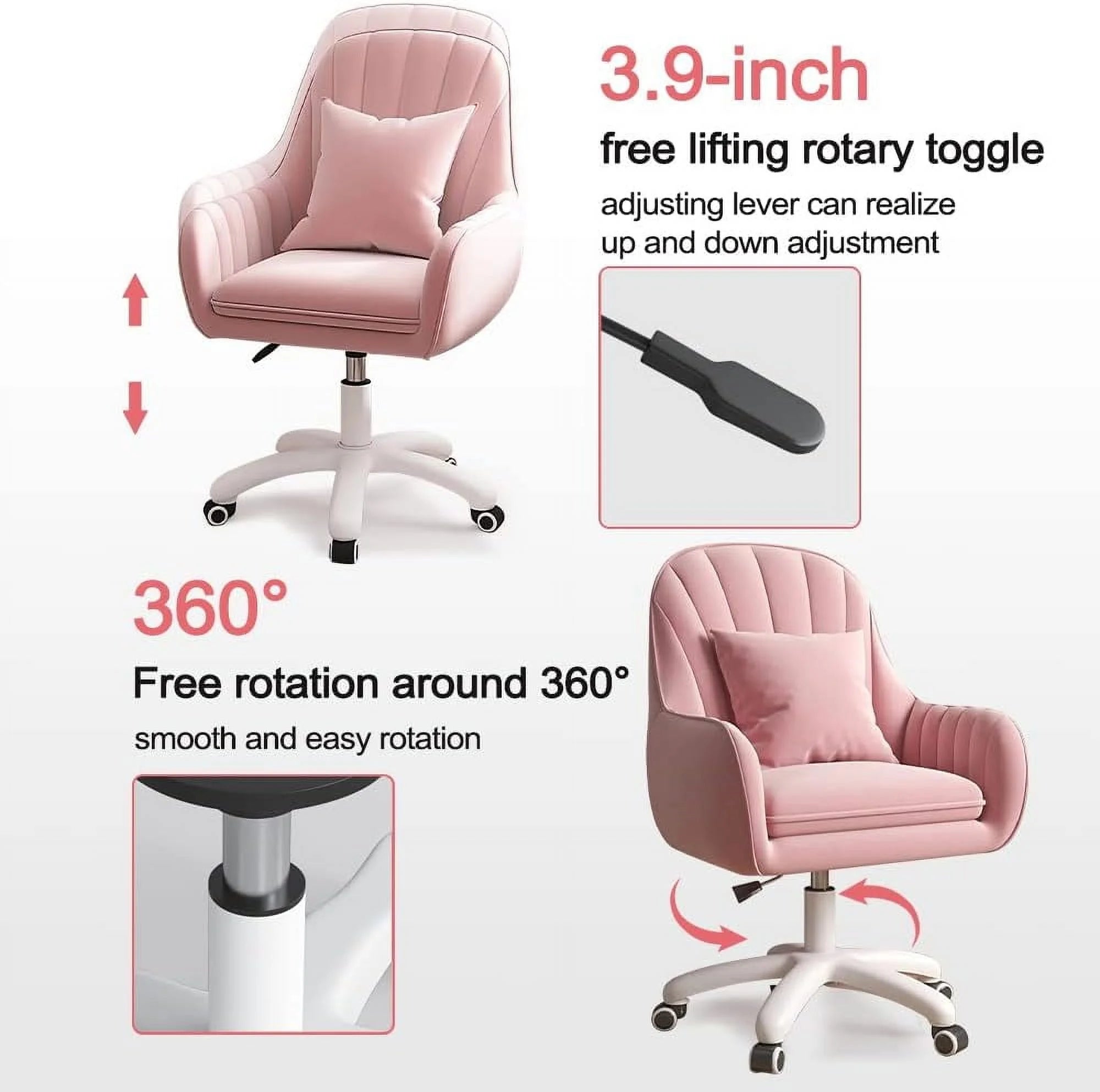 Home Office Chair Computer Chair with Mid - Back Upholstered Modern Tufted Computer Task Chair Swivel Height Adjustable Velvet Accent Chair.white