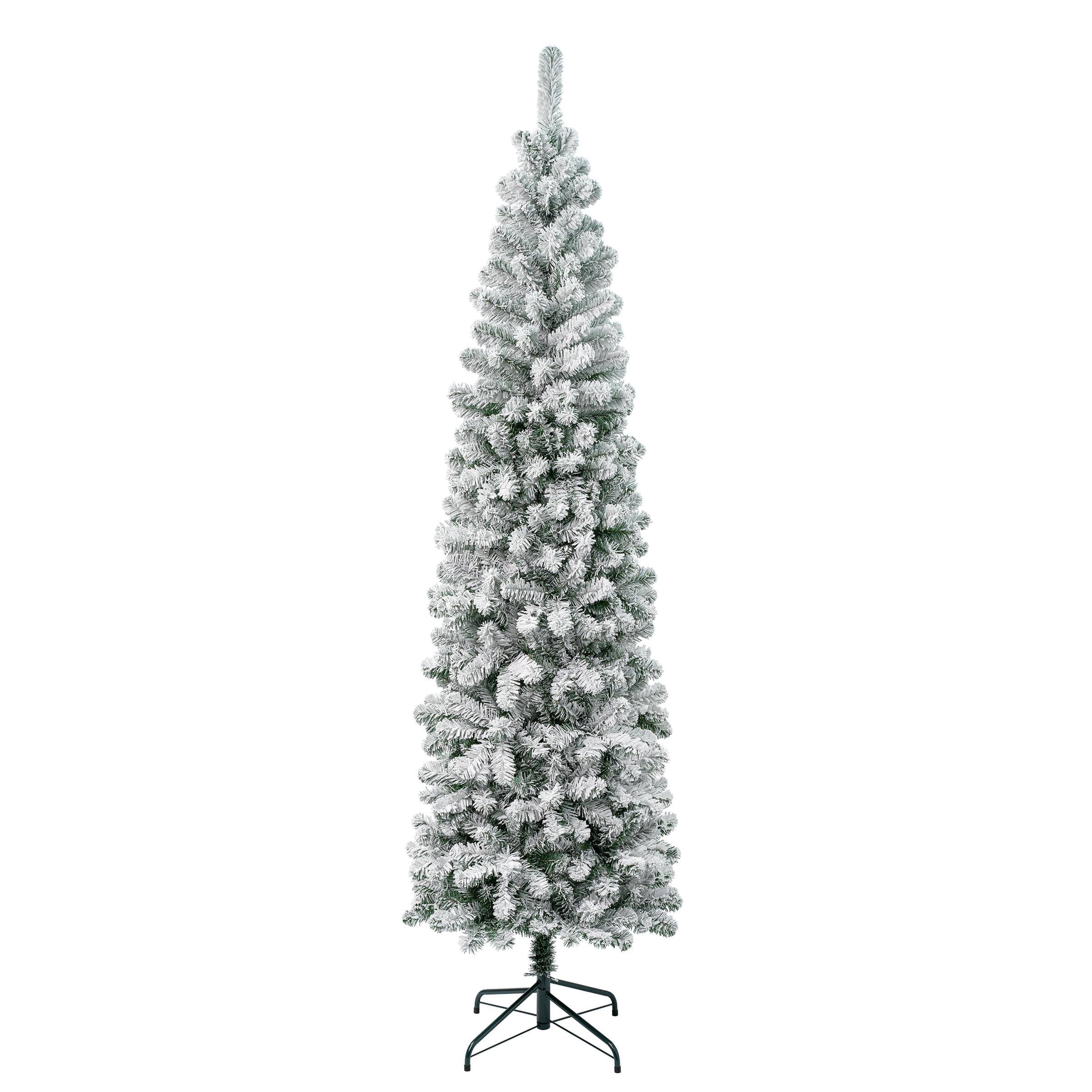 National Tree Company First Traditions Acacia Flocked Tree Slim Christmas Tree, 7.5 ft, Green